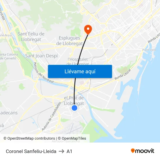 Coronel Sanfeliu-Lleida to A1 map