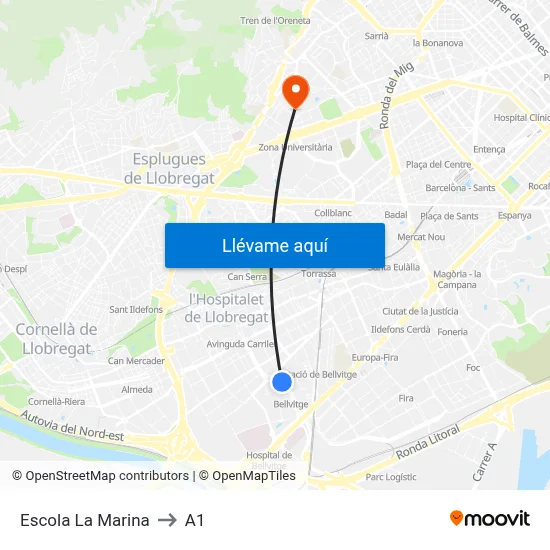 Escola La Marina to A1 map