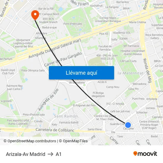 Arizala-Av Madrid to A1 map