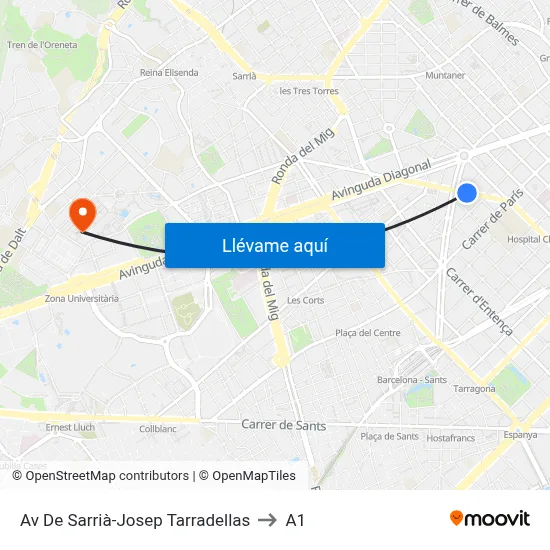 Av De Sarrià-Josep Tarradellas to A1 map