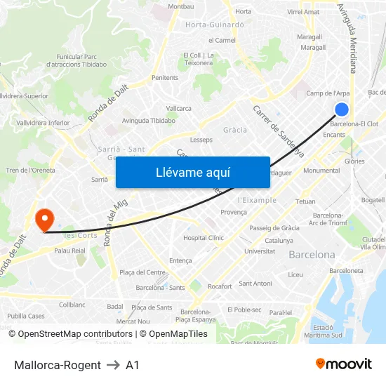 Mallorca-Rogent to A1 map