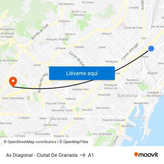 Av Diagonal - Ciutat De Granada to A1 map