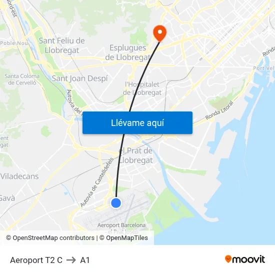 Aeroport T2 C to A1 map