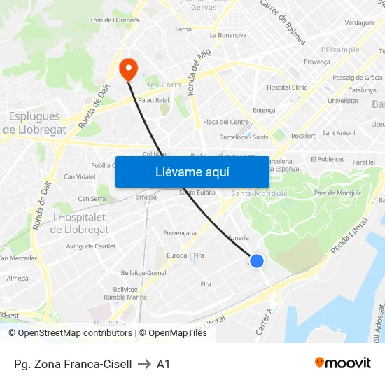 Pg. Zona Franca-Cisell to A1 map