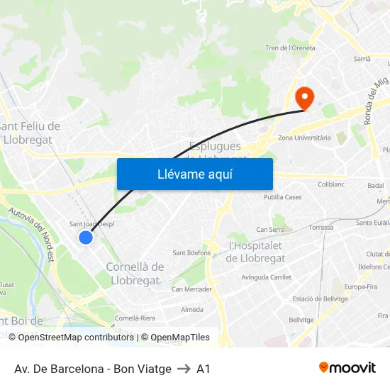 Av. De Barcelona - Bon Viatge to A1 map