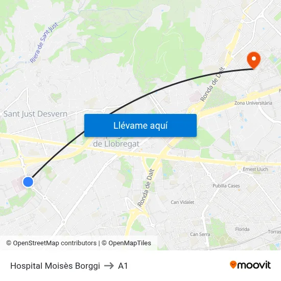 Hospital Moisès Borggi to A1 map