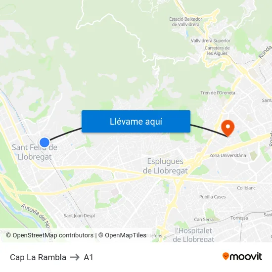 Cap La Rambla to A1 map