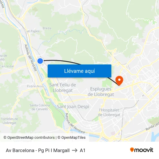 Av Barcelona - Pg Pi I Margall to A1 map