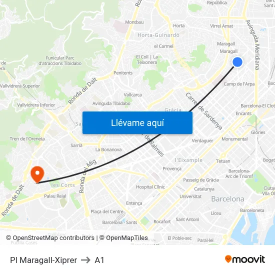Pl Maragall-Xiprer to A1 map