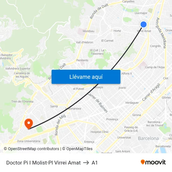 Doctor Pi I Molist-Pl Virrei Amat to A1 map