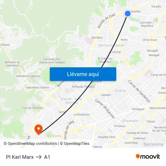 Pl Karl Marx to A1 map