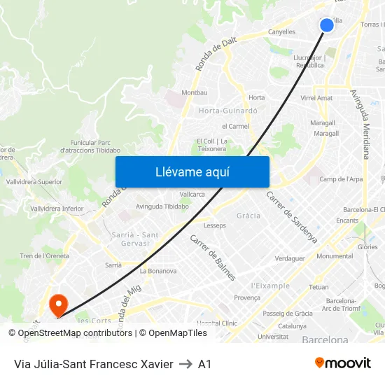 Via Júlia-Sant Francesc Xavier to A1 map