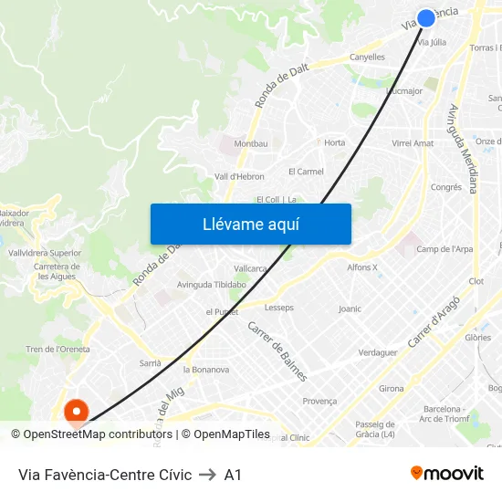 Via Favència-Centre Cívic to A1 map
