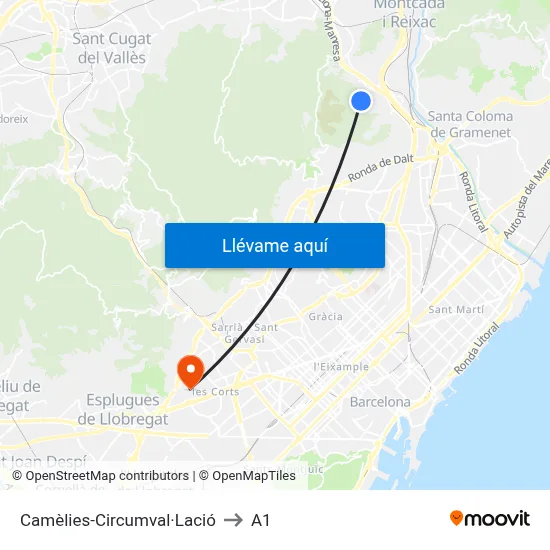 Camèlies-Circumval·Lació to A1 map