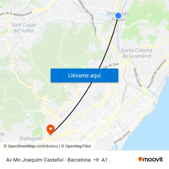Av Mn Joaquim Castellví - Barcelona to A1 map