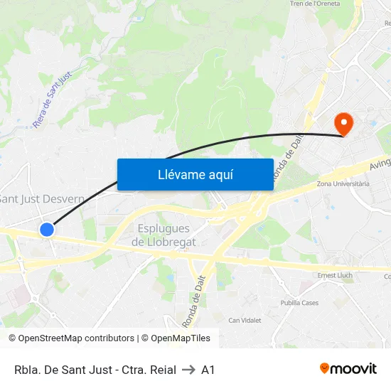 Rbla. De Sant Just - Ctra. Reial to A1 map