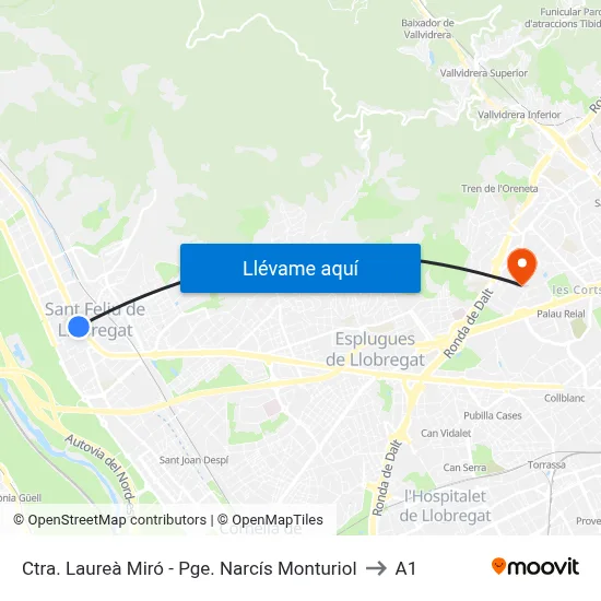 Ctra. Laureà Miró - Pge. Narcís Monturiol to A1 map