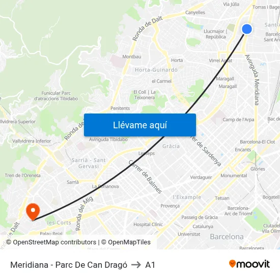 Meridiana - Parc De Can Dragó to A1 map