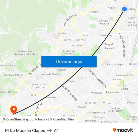 Pl De Mossèn Clapés to A1 map