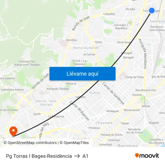 Pg Torras I Bages-Residència to A1 map