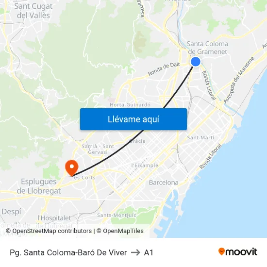 Pg. Santa Coloma-Baró De Viver to A1 map
