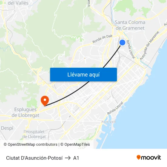 Ciutat D'Asunción-Potosí to A1 map