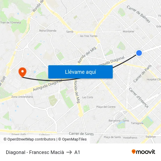 Diagonal - Francesc Macià to A1 map