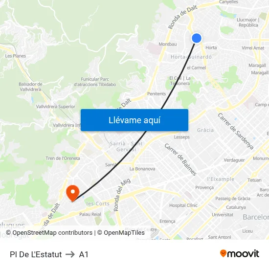 Pl De L'Estatut to A1 map