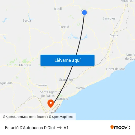Estació D'Autobusos D'Olot to A1 map