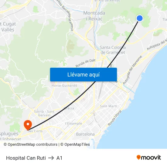 Hospital Can Ruti to A1 map