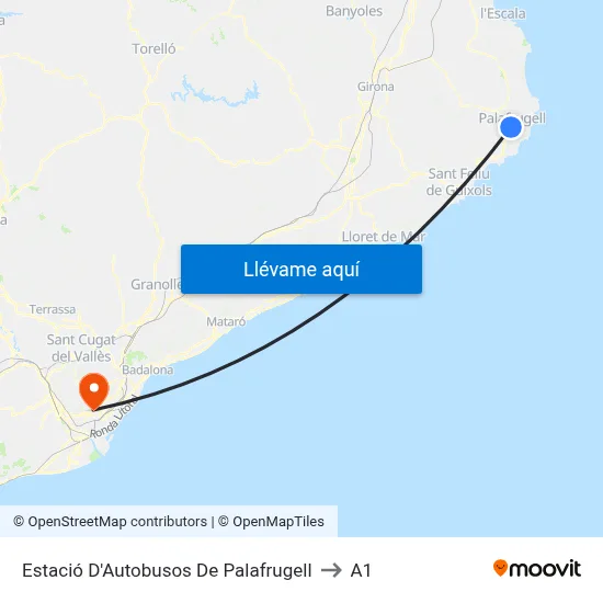 Estació D'Autobusos De Palafrugell to A1 map