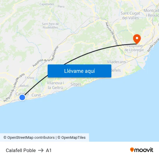 Calafell Poble to A1 map