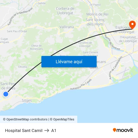 Hospital Sant Camil to A1 map