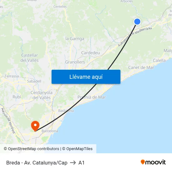 Breda - Av. Catalunya/Cap to A1 map