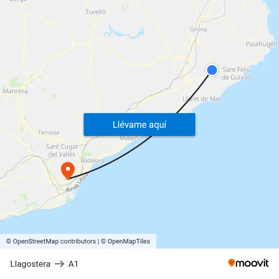 Llagostera to A1 map