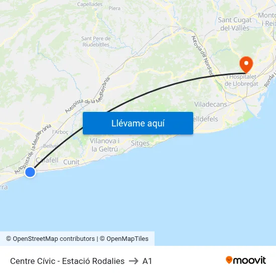Centre Cívic - Estació Rodalies to A1 map