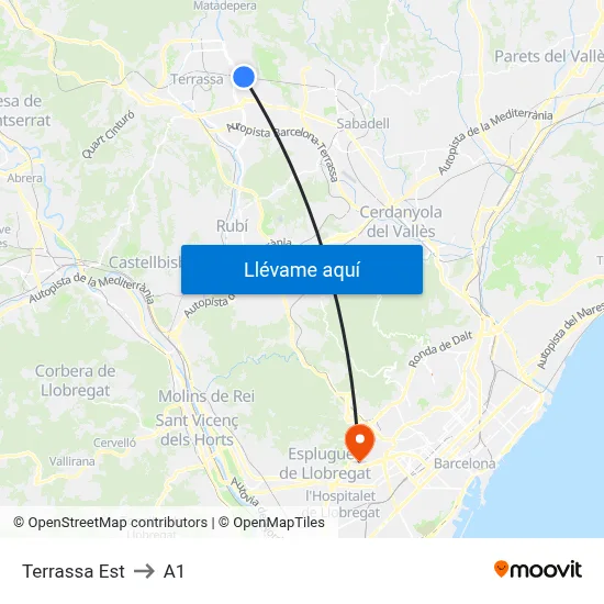 Terrassa Est to A1 map