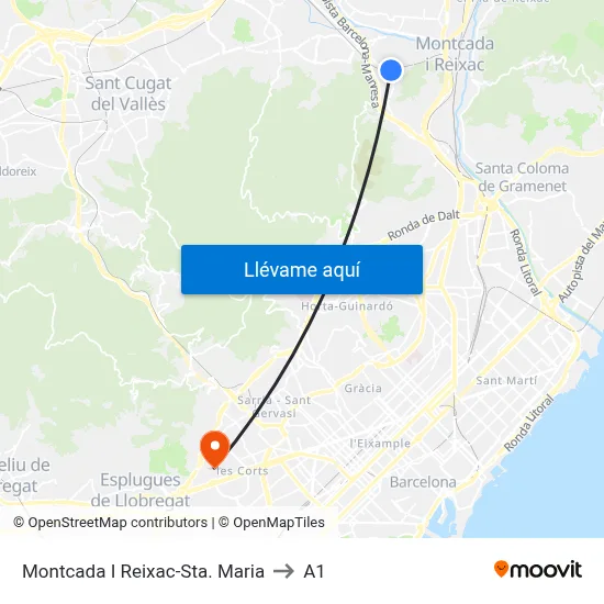 Montcada I Reixac-Sta. Maria to A1 map