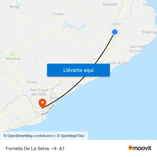 Fornells De La Selva to A1 map
