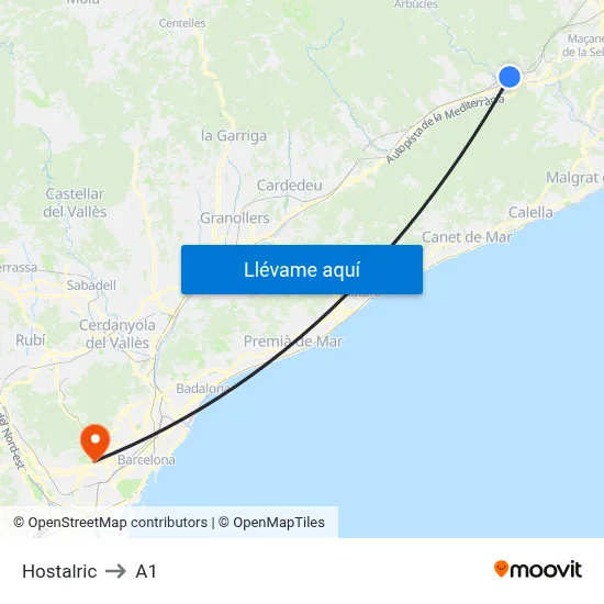 Hostalric to A1 map