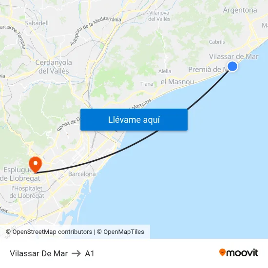 Vilassar De Mar to A1 map