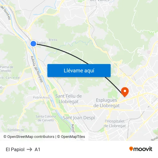 El Papiol to A1 map