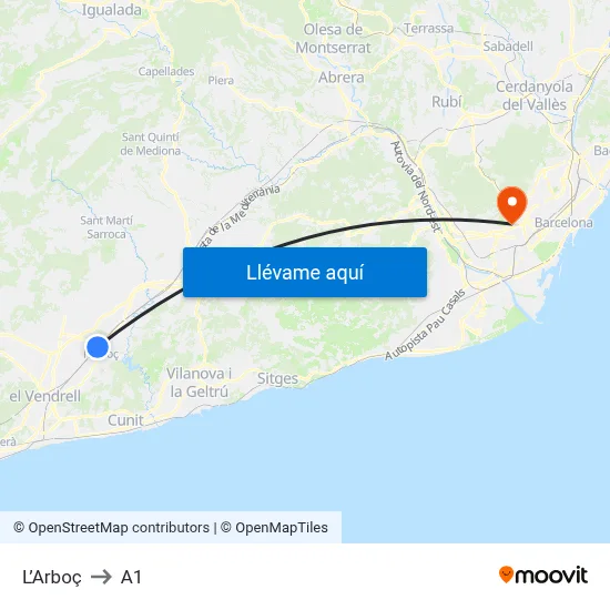 L’Arboç to A1 map