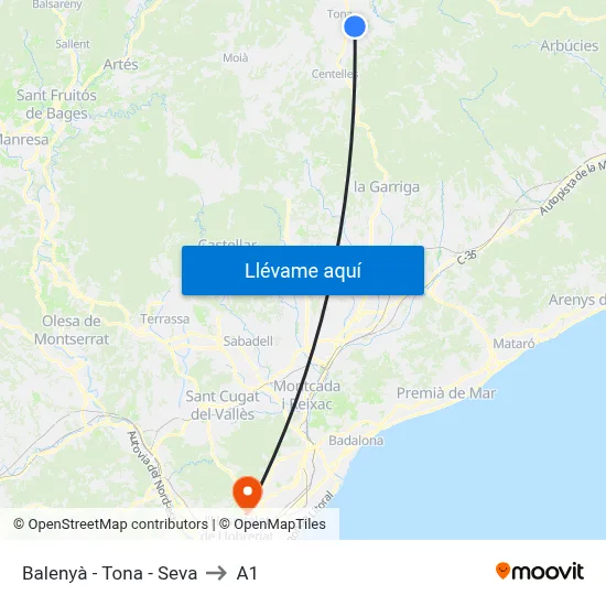 Balenyà - Tona - Seva to A1 map