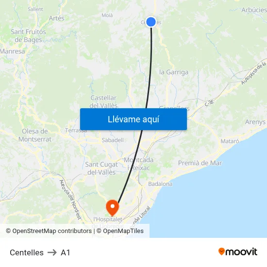 Centelles to A1 map