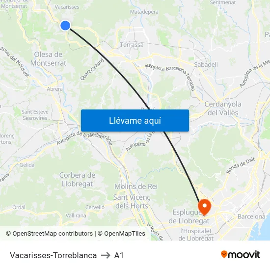 Vacarisses-Torreblanca to A1 map