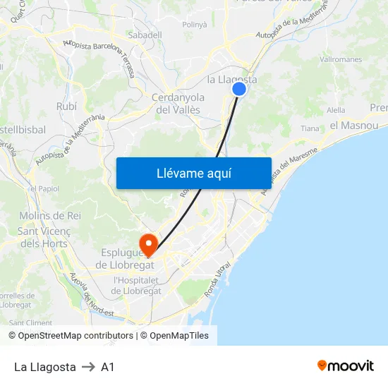 La Llagosta to A1 map