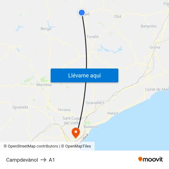Campdevànol to A1 map
