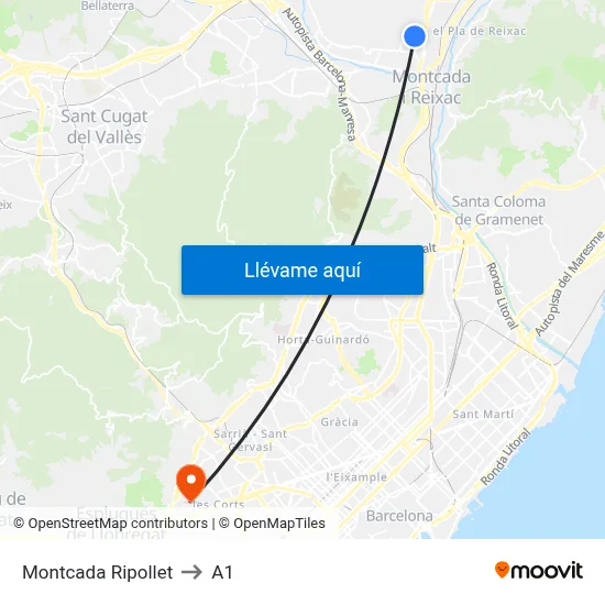Montcada Ripollet to A1 map