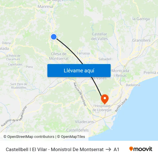 Castellbell I El Vilar - Monistrol De Montserrat to A1 map